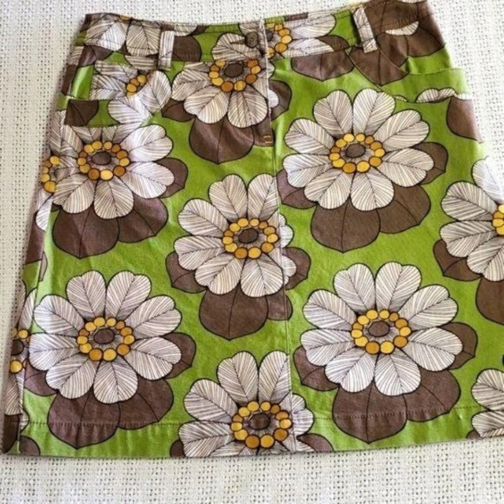 Boden Aline Pocketed Zippered Daisies Print Sz 8R Skirt